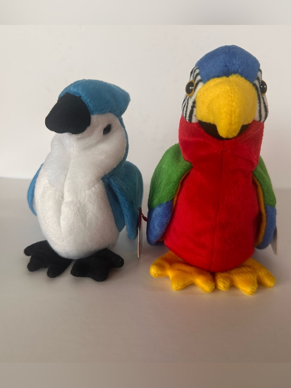 Vintage TY Beanie Babies Bird Lot Rocket Blue Jay & Jabber Parrot With Tags